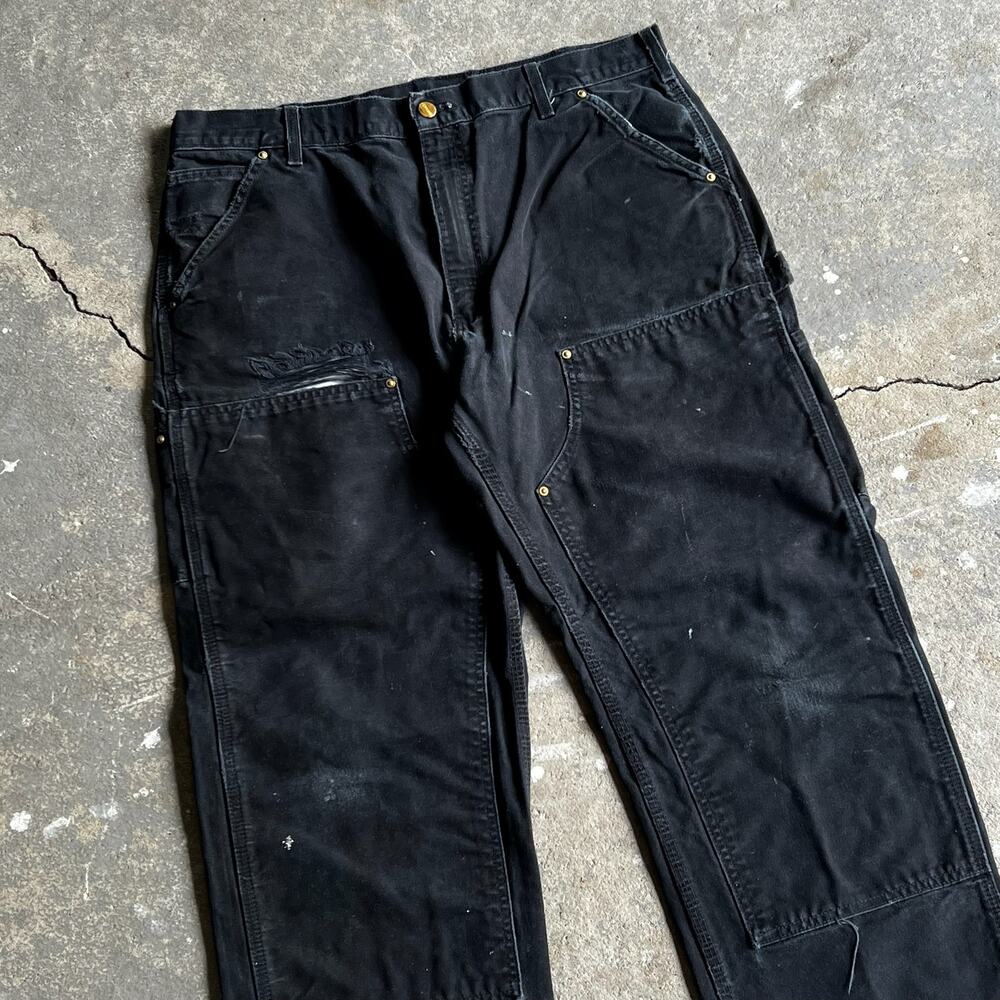Carhartt faded black double knee work wear carpenter pants - Picture 2 of 12